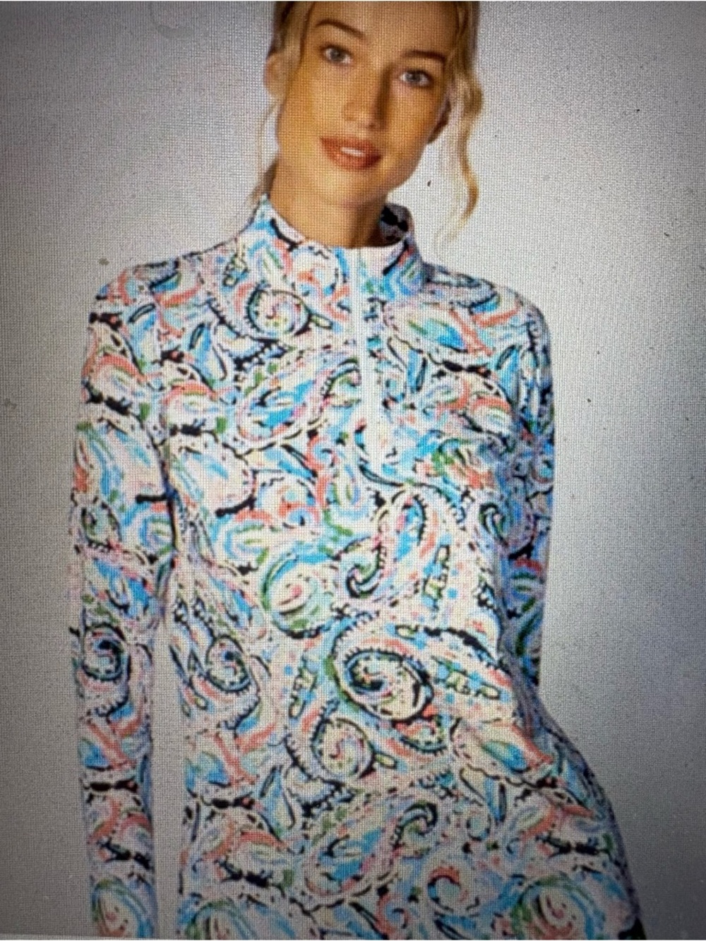 G-Lifestyle Long Sleeve Zip Mock Neck Top - Mandala Multi; Sz: S; EUC